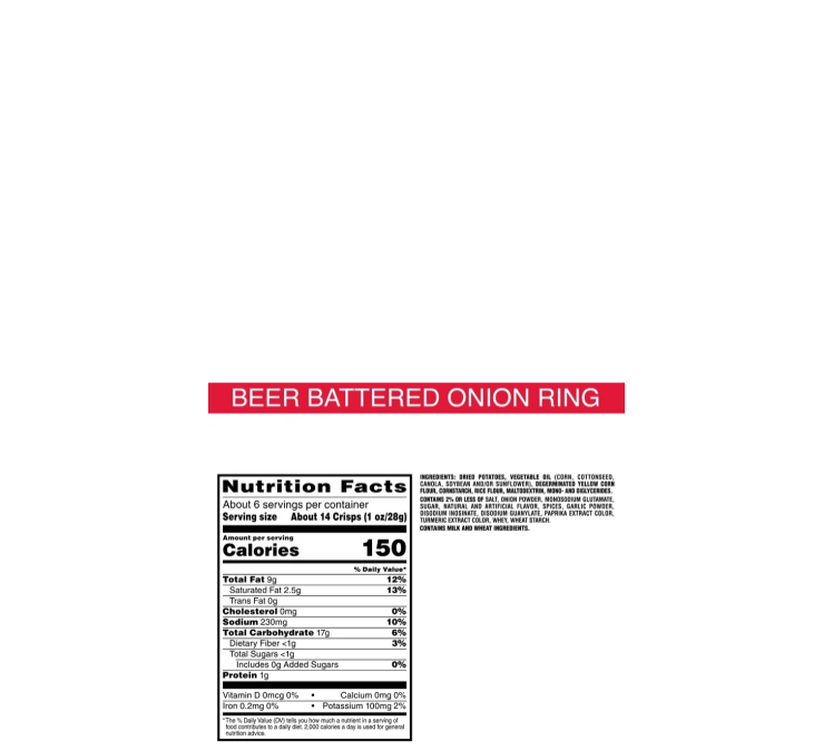 Pringles Miller Lite Beer Battered Onion Ring Nutritional Information & Ingredients