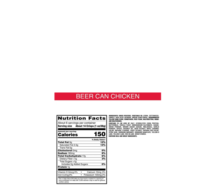 Pringles Miller Lite Beer Can Chicken Nutritional Information And Ingredients