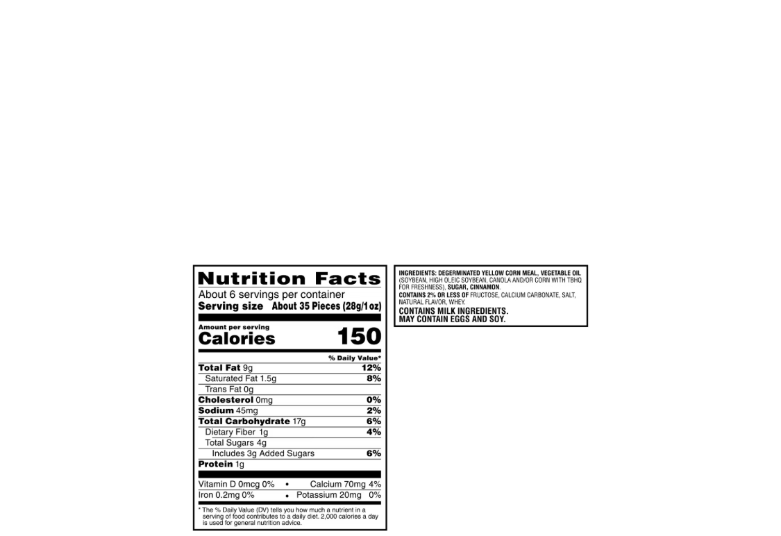 Pringles Mingles Cinnamon & Sugar Nutritional Information & Ingredients