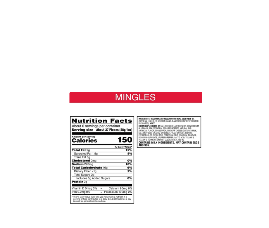 Pringles Mingles Jalapeño & Queso Nutritional Information & Ingredients