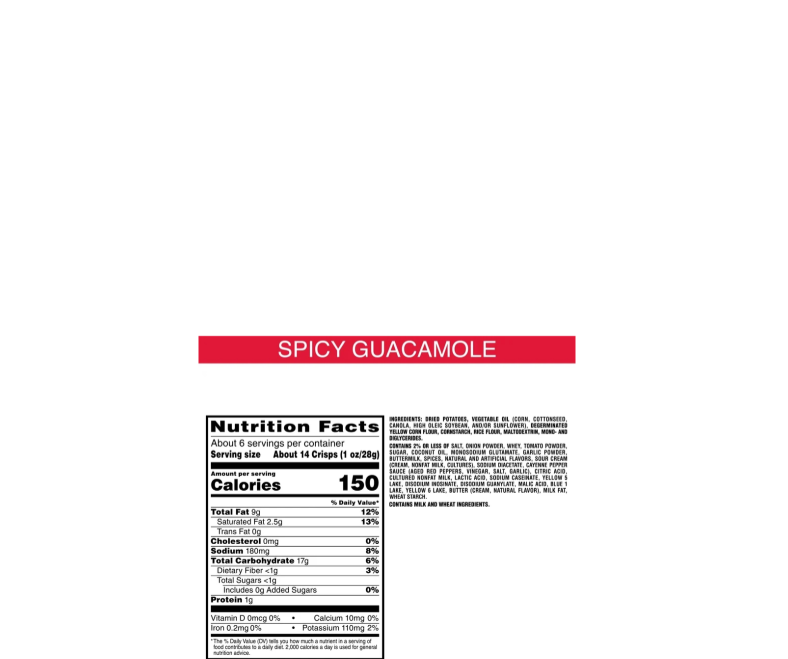 Pringles Spicy Guacamole Nutritional Information & Ingredients