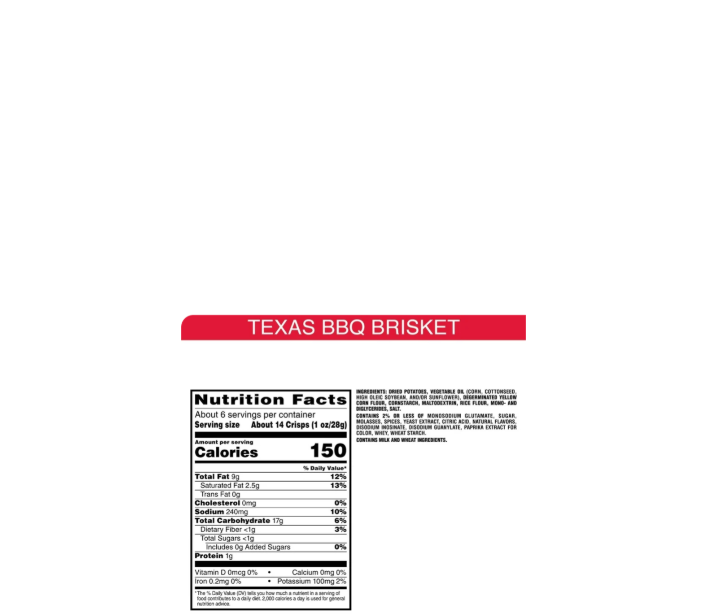 Pringles Texas BBQ Brisket Nutritional Information And Ingredients
