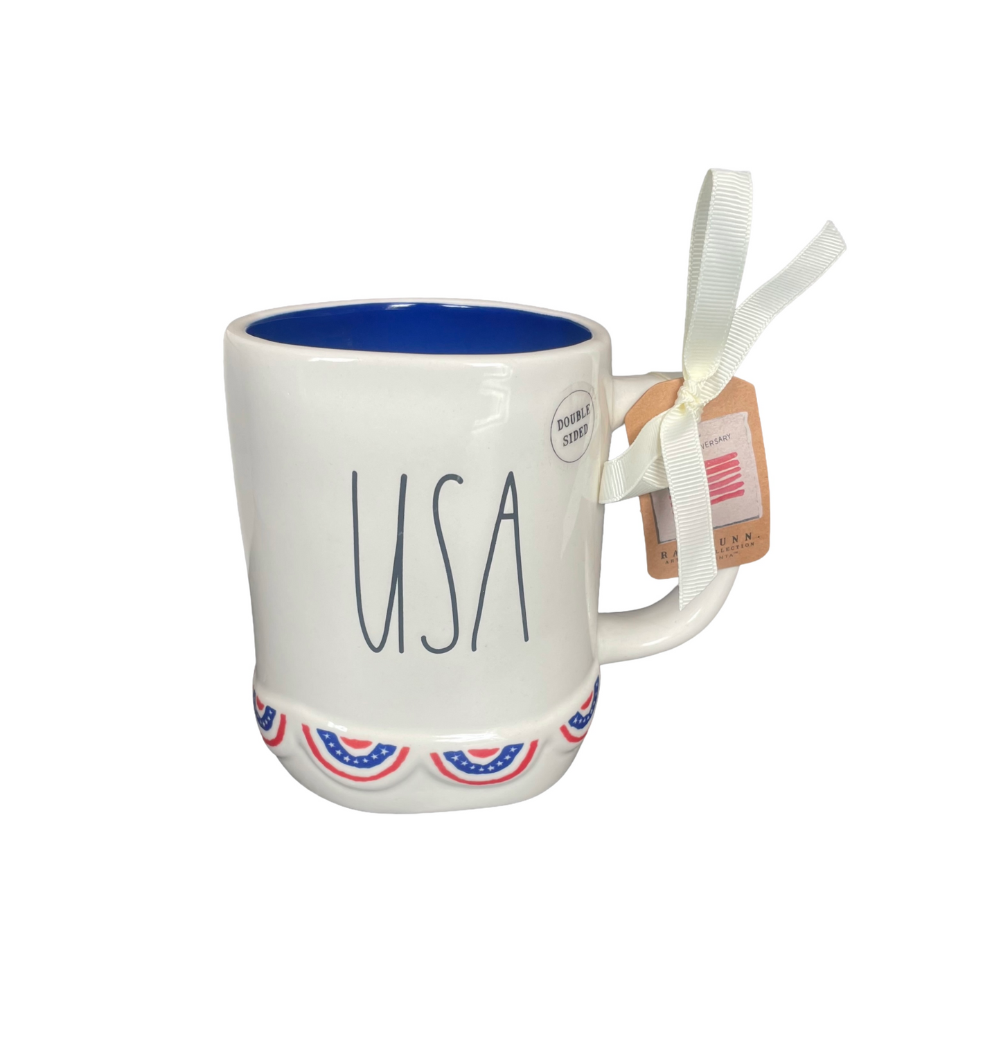 RAE DUNN Cream Off White Ceramic Mug Dark Inner Double Sided USA