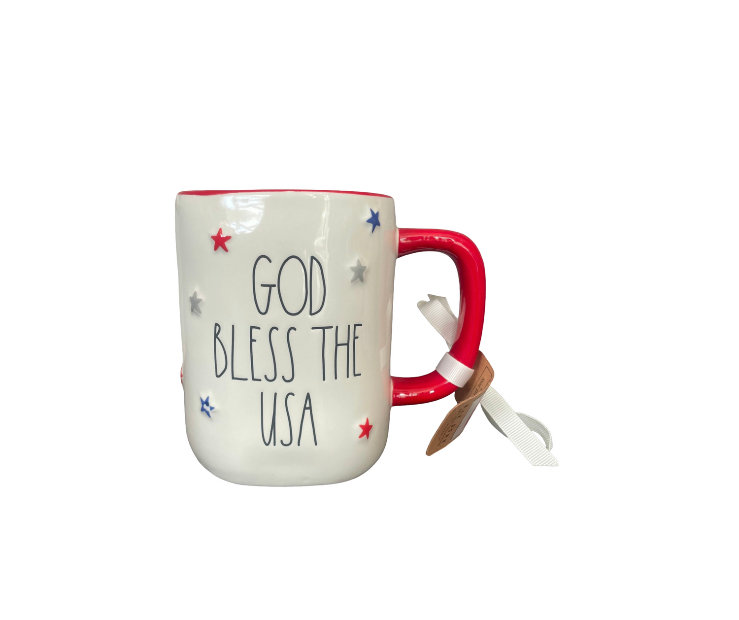 RAE DUNN Cream Off White Ceramic Mug GOD BLESS THE USA
