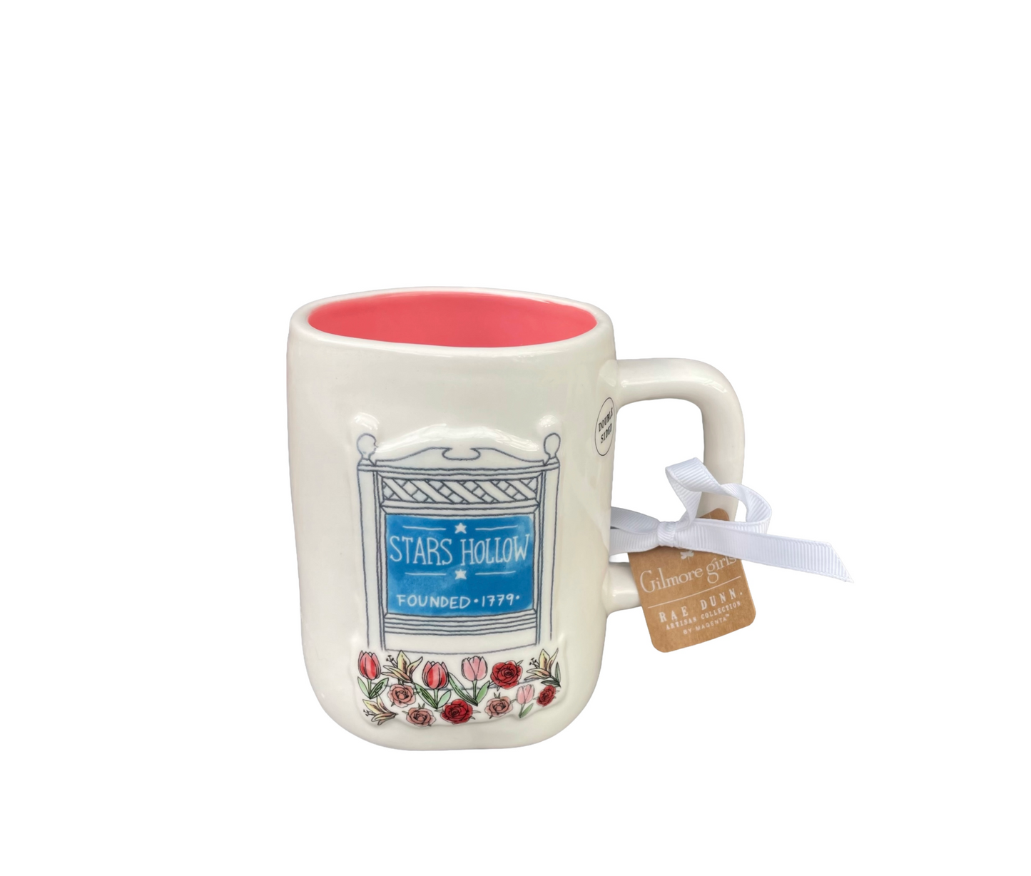 RAE DUNN Gilmore Girls Cream / Off White Ceramic Mug I'd Rather Be In Stars Hollow Rear View
