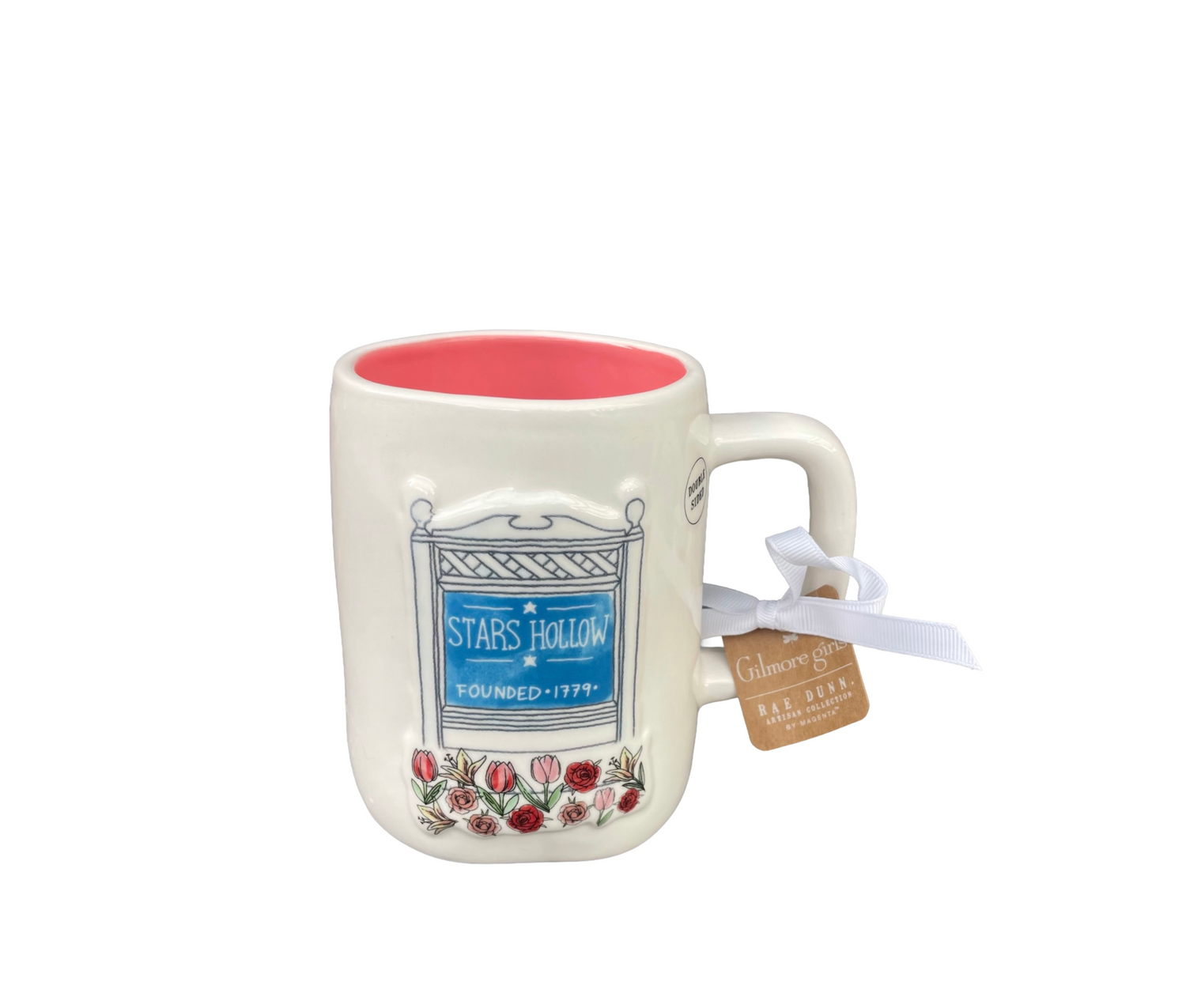 RAE DUNN Gilmore Girls Cream / Off White Ceramic Mug I'd Rather Be In Stars Hollow Rear View