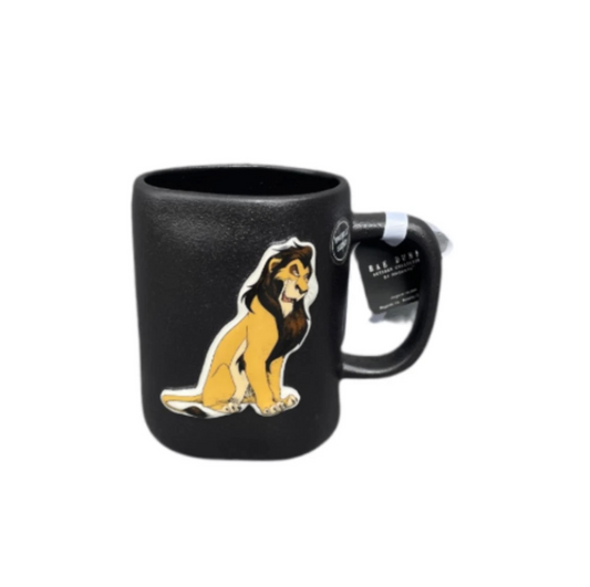 Rae Dunn Black Speckled Ceramic Mug Lion King Scar Be Prepared Front View