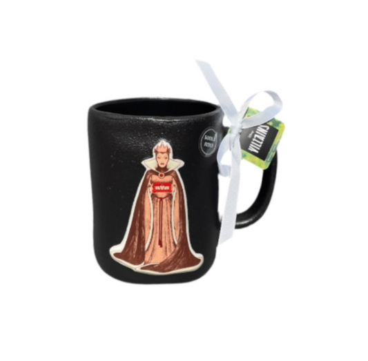 Rae Dunn Black Speckled Ceramic Mug now White Evil Queen Dark Magic Front View