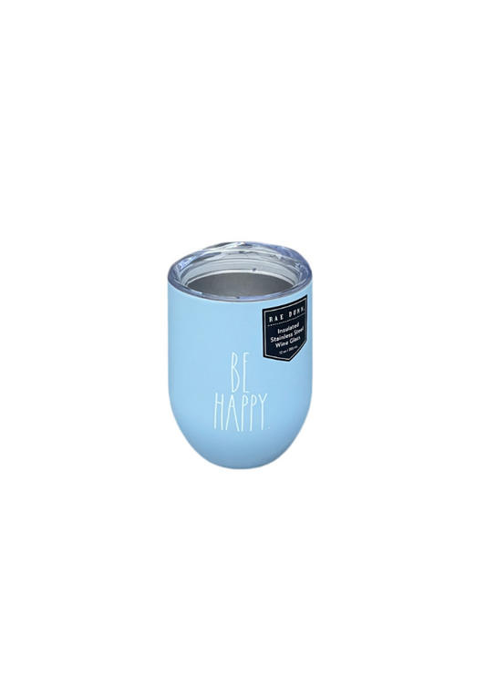 Rae Dunn Blue Stainless Steel Insulated Wine Glass And Lid Be Happy