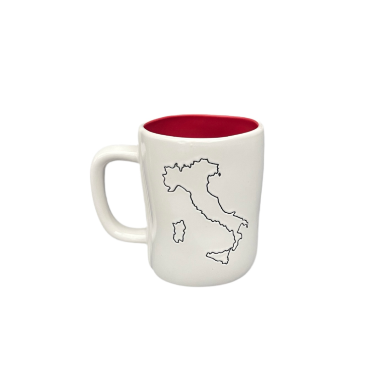 Rae Dunn Cream And Red Double Sided Ceramic Mug Italy Rear View