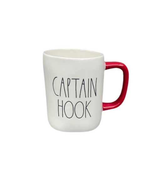Rae Dunn Cream Ceramic Mug Peter Pan Captain Hook Front View