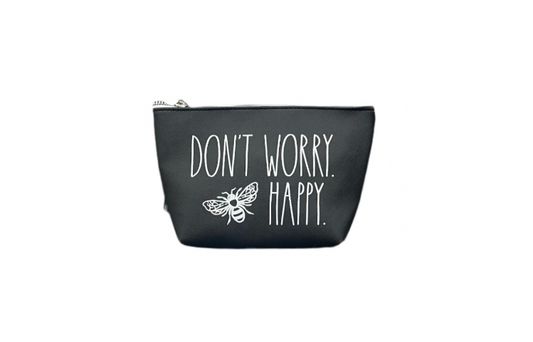 Rae Dunn Double Sided Black And White Cosmetic Bag Don't Worry Bee Happy 