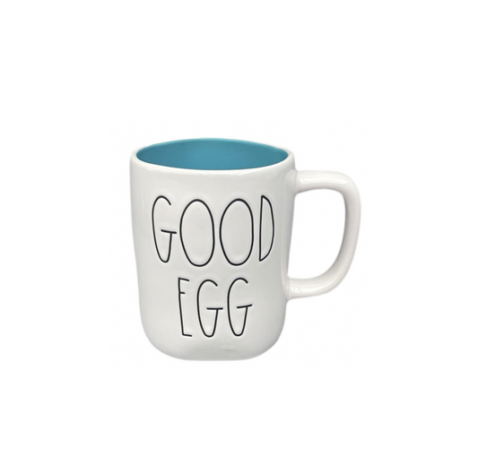 Rae Dunn Double Sided Cream Ceramic Mug Good Egg