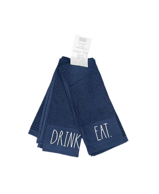 Rae Dunn Set Of 2 Kitchen Hand Towels Drink Eate