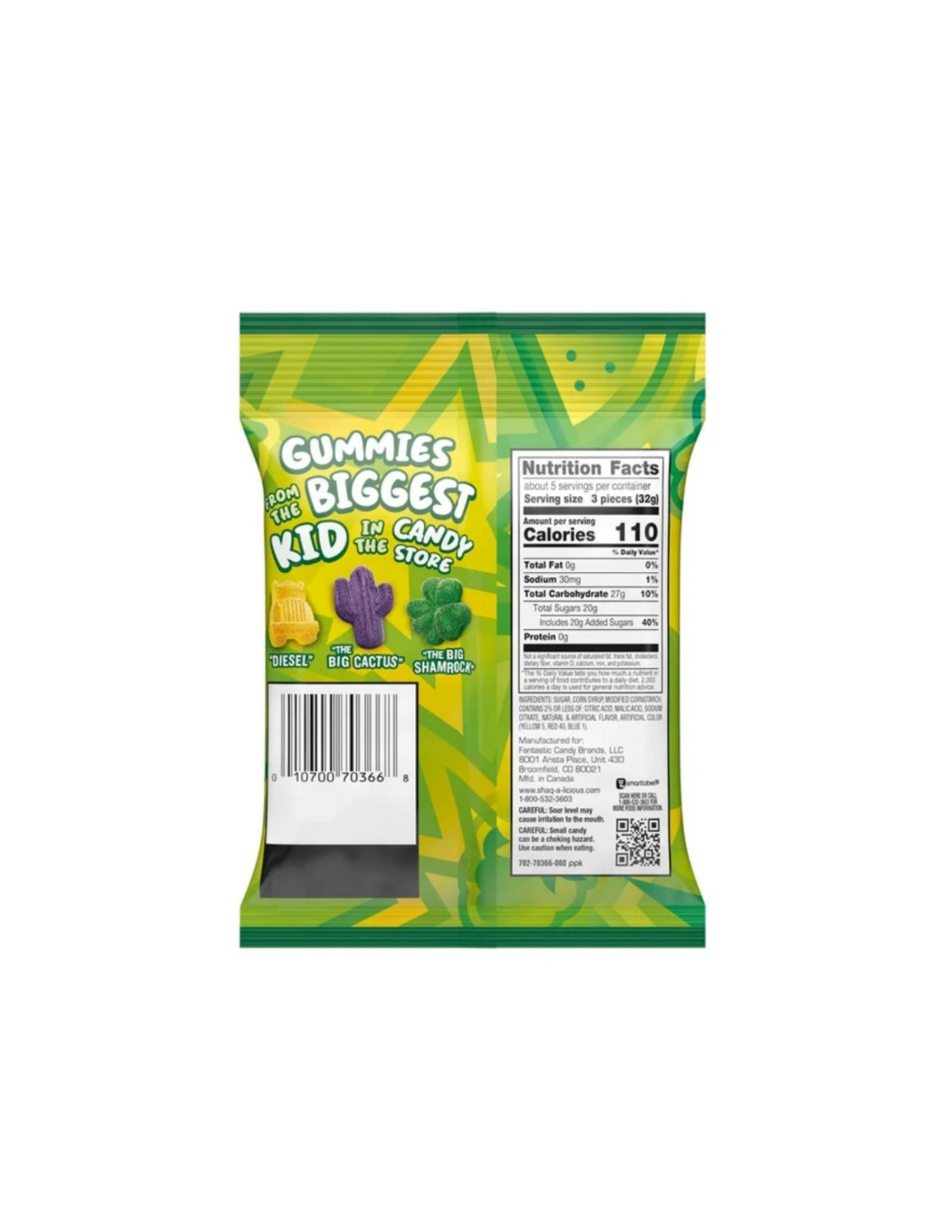 Shaq A Licious XL Gummies Sour Bag Rear View