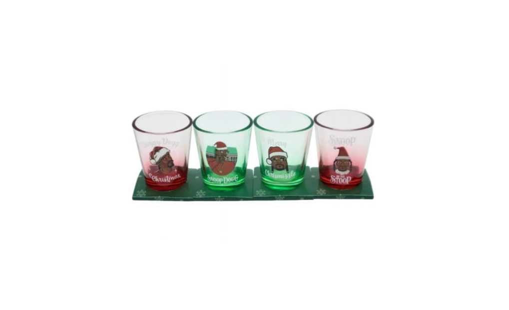 Snoop Dogg 4 Shot Glasses Set Snoop On The Stoop Tilted Front View