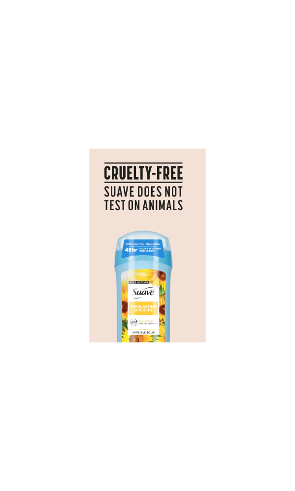 Suave 48 Hour Invisible Solid Antiperspirant Deodorant Everlasting Sunshine Cruelty Free Suave Does Not Test On Animals