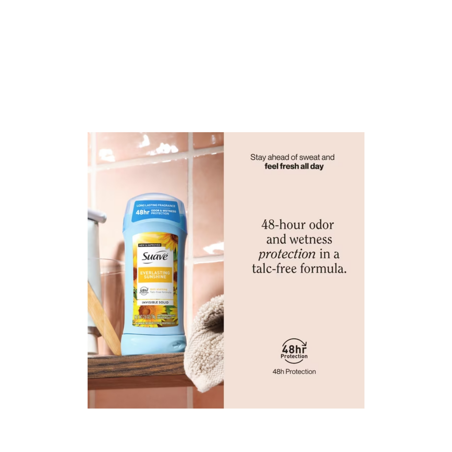 Suave 48 Hour Invisible Solid Antiperspirant Deodorant Everlasting Sunshine Stay Ahead Of Sweat & Feel Fresh All Day