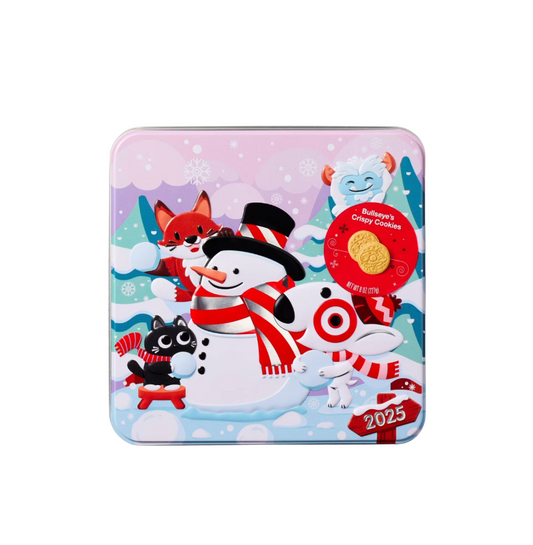Target Favorite Day Bullseye Crispy Cookie Biscuits Limited Edition 2025 Holiday Tin Front View