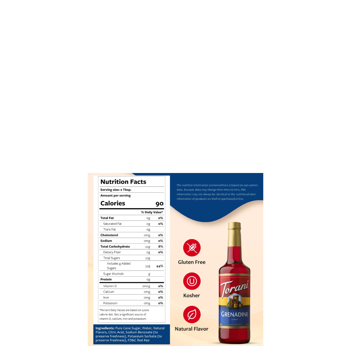 Torani Coffee Syrup Grenadine Nutritional Information & Ingredients