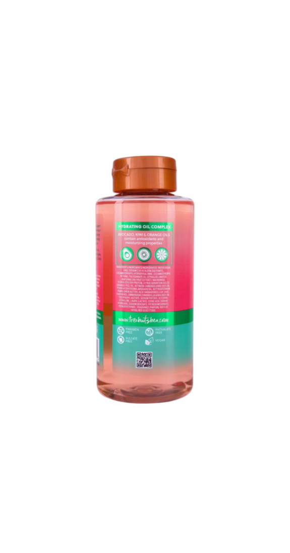 Tree Hut Foaming Gel Body Wash Watermelon Bottle Side View Ingredients
