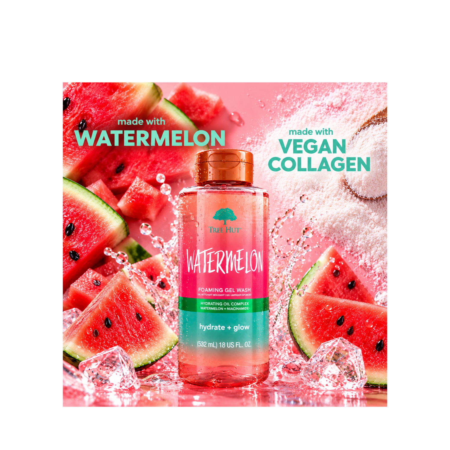 Tree Hut Foaming Gel Body Wash Watermelon Made With Watermelon & Vegan Collagen