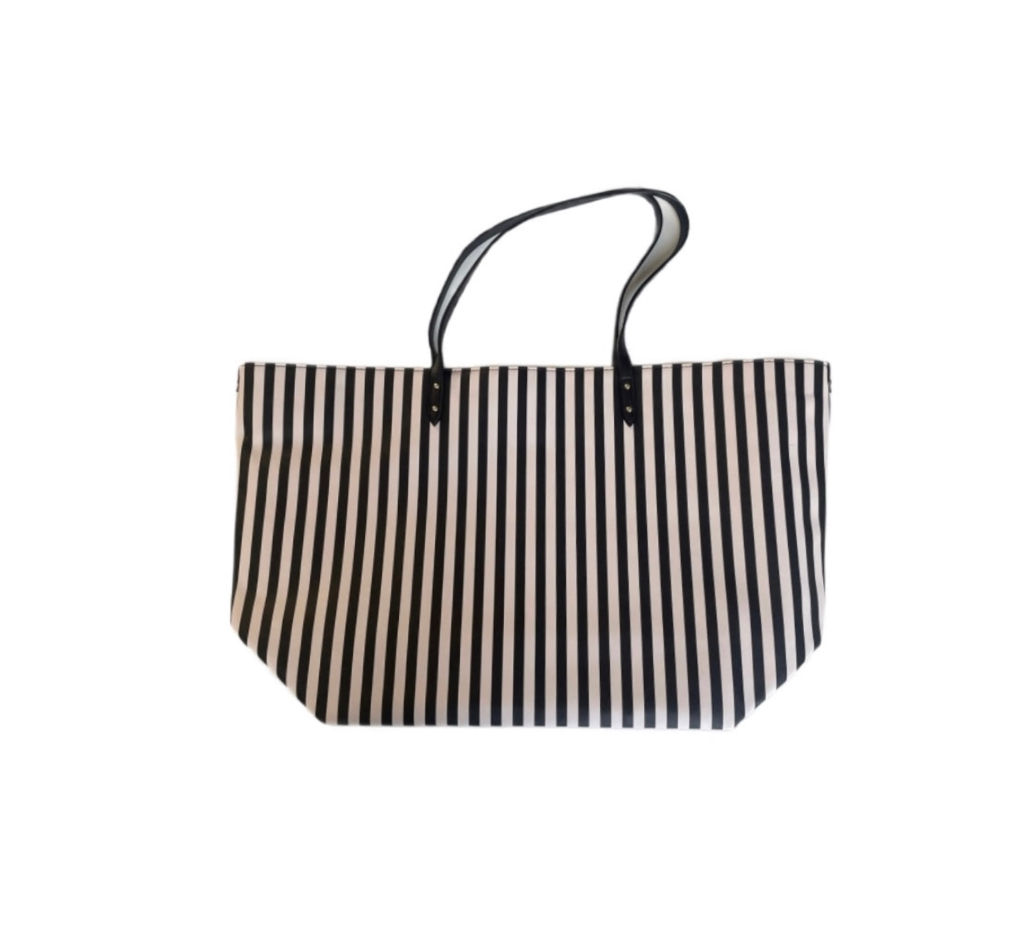 Victorias Secret Black And Pink Striped Oversized Tote Beach Bag Rear View