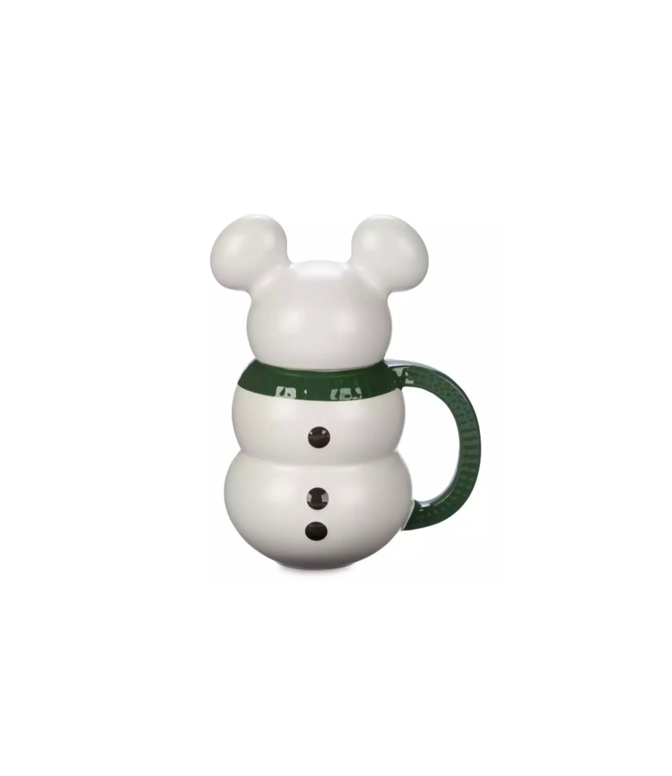 WDW Park Official Mickey Mouse Ears Snowman Ceramic Mug & Topper Front View