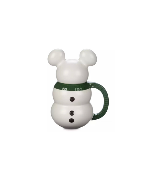 WDW Park Official Mickey Mouse Ears Snowman Ceramic Mug & Topper Front View