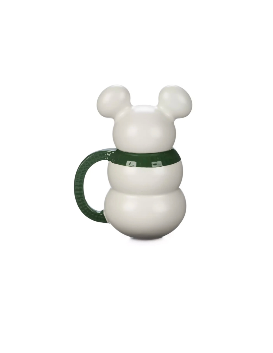 WDW Park Official Mickey Mouse Ears Snowman Ceramic Mug & Topper Rear View
