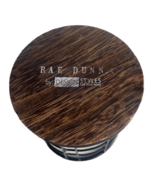 RAE DUNN Wire & Dark Wood Round Pen Holder Desk Storage - PENS