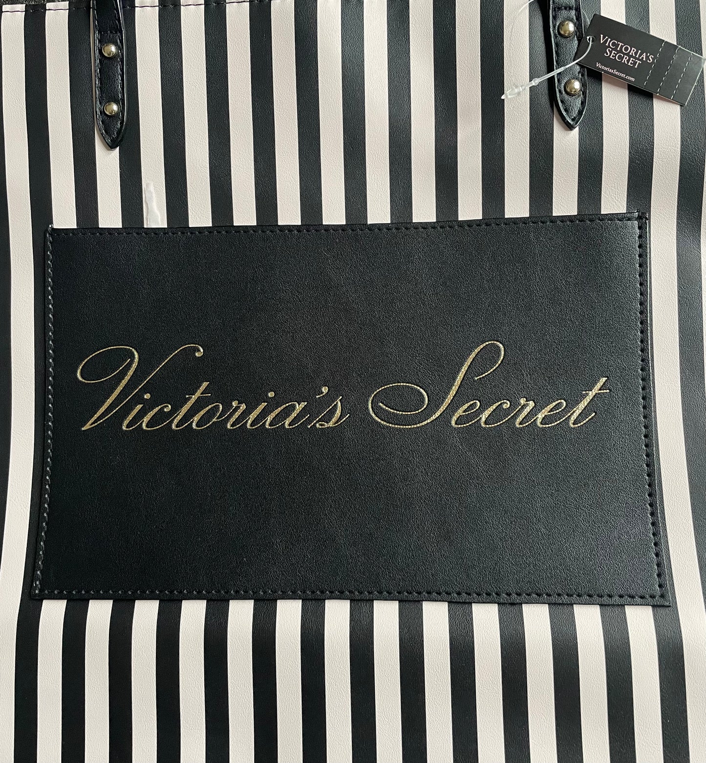 Victoria’s Secret Black & Pink Signature Stripe Tote Bag