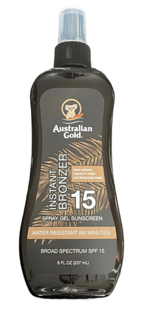 Australian Gold Instant Bronzer Spray Gel Sunscreen SPF 15 Angie's American Sweets & Treats